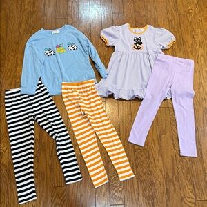 Stitchy Fish Striped Purple Kids Outfit with Cat Pumpkin Design